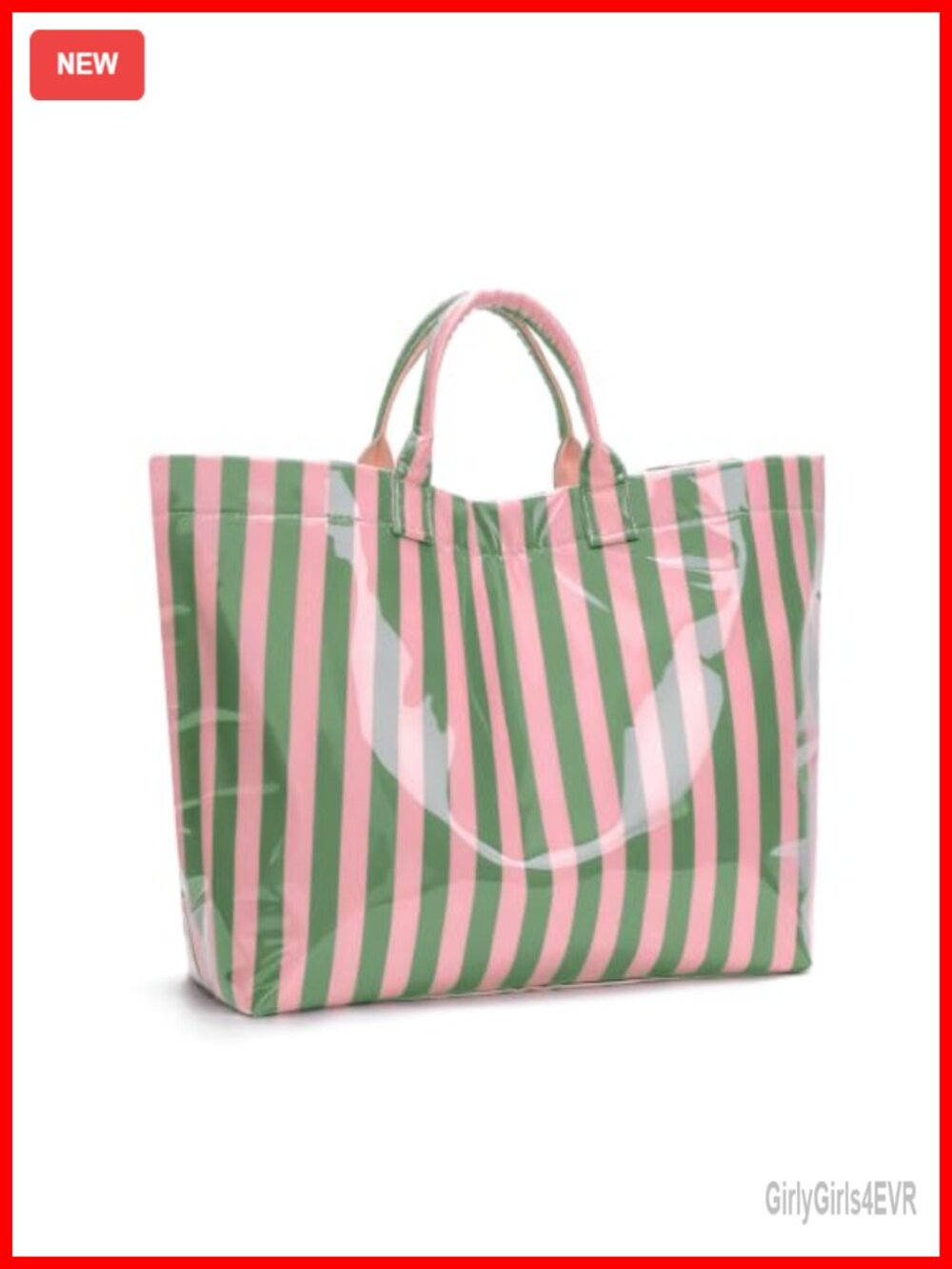 Glossy PVC Striped Tote Bag Waterproof Top Handle Handbag